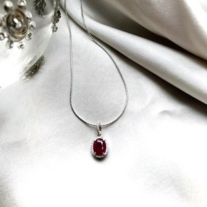 Genuine Natural Ruby Oval Halo Silver Pendant Elegant <b>Red</b> Gemstone Jewelry July Birthstone Gift For Women Pendant - Product Image 2