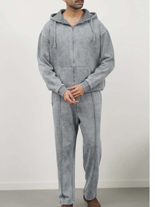 Chándal de Invierno Personalizado de Dos Piezas de Algodón con Logotipo Bordado, Estilo Urbano, Holgado, Lavado Ácido, Cortavientos y Transpirable - Product Image 4