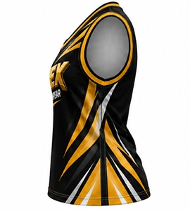 INDEX เสื้อบาสเก็ตบอลผู้หญิงสีดำทองคอวีแขนกุดพิมพ์ลายตัวอักษรชุดกีฬา - Product Image 3