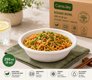 Tazón de Bagazo Canejoy Ecológico, Compostable, Desechable, Apto para Microondas, Apto para Congelador, Resistente al Calor, de Alta Resistencia, para Llevar Arroz - Product Image 1