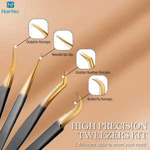 New Trendy High-End Custom Logo Tweezer Set, Gradient Gold and Black Finish, Durable Stainless Steel Lash Extension Tools - Product Image 2