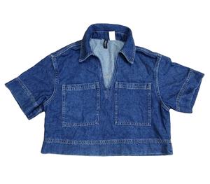 Camisa vaquera de manga corta holgada para mujer con tejido sexy para el verano - Product Image 5