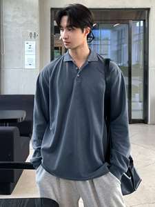 Polo à manches longues bleu polyvalent décontracté pour homme, printemps - Product Image 6