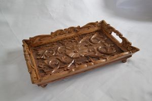 Hand carved wooden serving <b>tray</b> <b>decorative</b> walnut wood <b>tray</b> farmhouse style coffee serving <b>tray</b> - Product Image 6