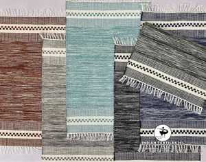 Striped Cotton Area Rug Modern Rectangle Reversible Flat Pile Waterproof Non-Slip Eco-Friendly Outdoor Indoor Use Blue White - Product Image 4