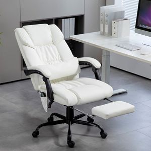 High Back Reclining Executive Office Chair with 6 <b>Vibrating</b> Points White Footrest and <b>Remote</b> for Massaging Purpose - Product Image 2