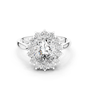 Bague de fiançailles de luxe en alliage avec moissanite taille ovale et halo, sertie de griffes en or rose 18 carats pour femme - Product Image 6