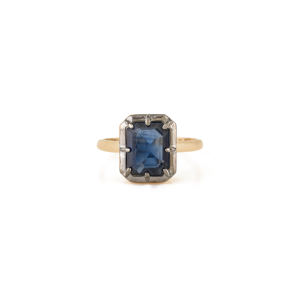 Bague solitaire en saphir bleu naturel 9x7 mm plaqué rhodium noir, or jaune massif 18 carats, bijou unisexe de caractère, vente en gros - Product Image 1