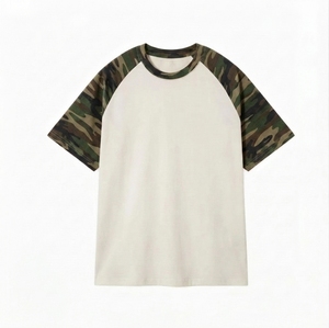 Custom <b>High</b> Quality <b>Men's</b> Raglan Crew <b>Neck</b> Short Sleeve <b>Tshirt</b> 100% Cotton Blank Patchwork <b>Tshirt</b> for <b>Men</b> - Product Image 1