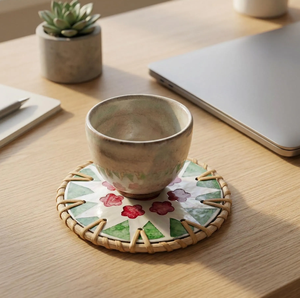 ราคาขายส่ง แผ่นรองแก้วทอตกแต่ง รูปทรงกลม ลายมุกสุดหรู สำหรับรองชา กาแฟ - Product Image 6