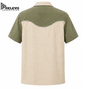 Chemise de bowling décontractée pour homme à manches courtes bicolore, vert olive et beige, avec col occidental boutonné, chemise d'été - Product Image 2