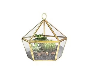 Unique Indoor Metal Terrarium Glass Plant Holder Decorative Geometric Display Box Home Accent - Product Image 2