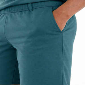Men's Teal Polo Shirt And Shorts <b>Set</b> Quarter Zip Solid <b>Knitted</b> Breathable Casual Summer Outfit - Product Image 5