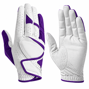 Guante de Golf de Piel Cabretta Blanco y Morado, Transpirable, de Dedo Completo, Unisex, para Deportes - Product Image 1
