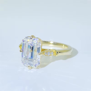 CONCEPTION 925 Sterling <b>Silver</b> Wedding Engagement <b>Rings</b> <b>Emerald</b> Cut Diamond <b>Ring</b> D Color VVS Moissanite <b>Ring</b> For Womens - Product Image 3