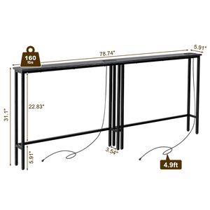 Set di 2 Tavoli Consolle Stretti da 100 cm con Prese di Corrente e Porte USB, Tavolo Lungo da Divano con Cornice in Metallo a Specchio Codice 08954088 - Product Image 5