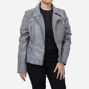 Women <b>Real</b> <b>Leather</b> Zip <b>Jacket</b> Slim Fit Casual Coat High Neck Front Closure Soft Touch Long Sleeve Modern Fashion Outerwear Whole - Product Image 2