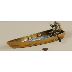 Figura Decorativa de Rana Redonda en Canoa, de Aluminio Chapado en Oro, Escultura con Temática Animal, Pieza de Arte Coleccionable - Product Image 1