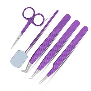 High Quality Professional Eyelash Extension Tweezers Hot <b>Pink</b> Color Custom Logo Eyelash Tweezers With Mirror and Scissor <b>Set</b> - Product Image 2