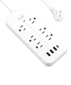 US Surge Protector 6 Hole Grounded & USB Power Strip Outlet Extender Hotel Office 3USB 6 Outlets Plug Adapter