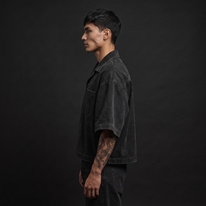 OEM Custom Men's Oversized Vintage Washed Denim Short Sleeve Button-Up <b>Shirt</b> Streetwear Casual Boxy Fit Custom Color & Size - Product Image 5