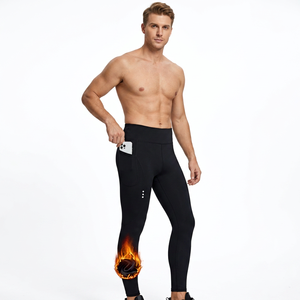 Collants noirs ajustés sans couture pour femmes, longueur longue, en spandex et nylon, avec poche et motif flamme - Product Image 2