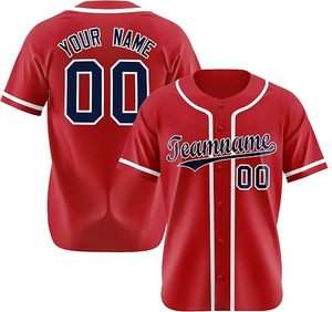 Camiseta de Béisbol Sublimada Personalizada Roja para Hombre, Manga Corta, Impresión de Logotipo del Nombre del Equipo, Absorbe la Humedad, Corte Regular, Cierre de Botones - Product Image 1