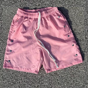 Shorts de bain pour hommes, couleur unie rose, taille mi-haute, cordon de serrage, légers, respirants, séchage rapide, décontractés, en tissu Oxford - Product Image 1