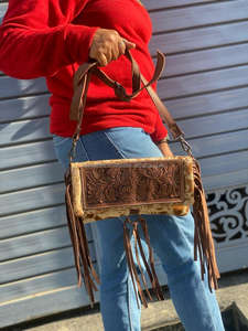 New Arrival Western Real Handmade Hair on Fur Tooled Leather Fringe Sling Bag Stylish Women <b>Concealed</b> Carry Casual Crossbody Bag - Product Image 2