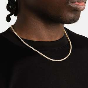 Collier chaîne à maillons ronds brillants en argent sterling plaqué or 18 carats, serti en canal, unisexe, luxe, pour tous les jours - Product Image 4