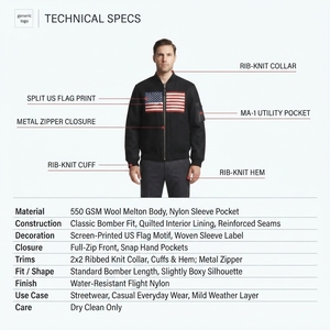 Blouson bomber streetwear noir minimaliste personnalisé, 100% nylon ripstop 120GSM, résistant à l'eau, léger, fermeture éclair sur le devant, unisexe - Product Image 5