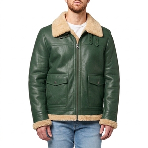 Chaqueta de Cuero Genuino Gris para Hombre, Forrada con Sherpa, Cuello Camisero, Cierre Frontal con Cremallera, Estilo Motero Vintage, para Invierno - Product Image 6