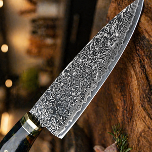 NEW FRIEND INDUSTRIES Couteau de chef industriel artisanal personnalisé en acier Damas, manche en résine et bois, ambidextre, étui en cuir, 8-9,9 pouces - Product Image 2