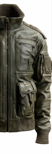 Veste en cuir tactique pour homme avec col rabattable - Product Image 5