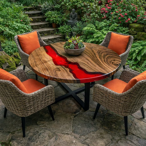 Table de salon ronde en bois massif avec résine époxy rouge, table basse artisanale, décoration rustique unique pour la maison - Product Image 1