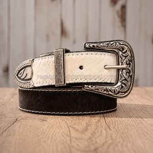 Cinturón Western de Primera Calidad, Bicolor, de Cuero Natural con Pelo, para Hombre y Mujer, Cinturón Vaquero de Piel de Vaca en Blanco y Negro - Product Image 3
