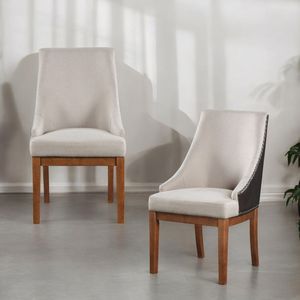 Set di 2 Sedie Laterali Gilsea in Pelle Sintetica Marrone con Finitura in Tessuto Marrone - Product Image 1