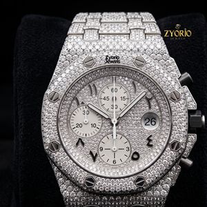 นาฬิกาข้อมือสแตนเลสสตีลหรูหรา ETA Quartz Skeleton Moissanite VVS สำหรับทุกเพศ สไตล์ฮิปฮอป ขนาด 46 มม. กันน้ำ 10 บาร์ ประดับเพชรเต็มเรือน - Product Image 5