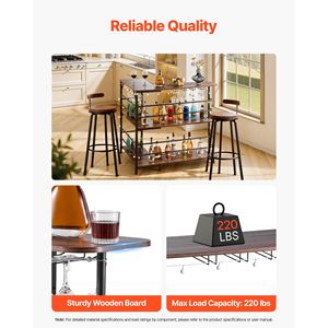 Mobile Bar a L con Finitura Noce, 3 Ripiani, Piedini Regolabili e Luce LED per Casa e Feste - Product Image 4