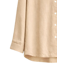 Conjunto de dos piezas para mujer, camisa beige y pantalones anchos de color verde claro, conjunto informal de lino para verano, fabricante de ropa OEM personalizada - Product Image 5