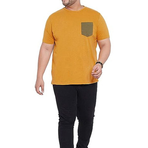 T-shirt à manches courtes jaune moutarde pour homme, col rond, décontracté, couleur unie, jersey en coton, teinture unie, coupe classique - Product Image 4