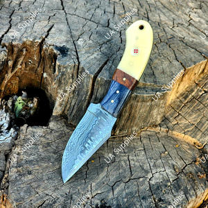 Cuchillo de Caza y Camping de Acero de Damasco con Hoja Fija, Mango de Hueso de Camello y Madera, Punta Caída, 7.5 Pulgadas de Longitud Total, OEM/ODM Disponible - Product Image 2