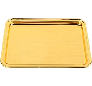 Plateau de service allongé en métal martelé doré de luxe avec poignées pour dattes et noix du Ramadan - Product Image 4