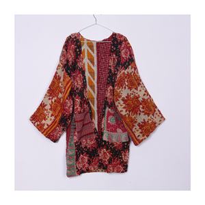 Abrigo de algodón con diseño de Kantha Vintage para mujer de alta calidad, Kimono hecho a mano, estampado Floral tradicional, transpirable, tejido ecológico - Product Image 1