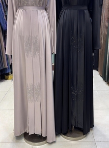 Wholesale Modest Dubai Beaded Sequined Long Sleeve <b>Abaya</b> Muslim Traditional Handmade Wedding Women Polyester Breathable V Neck - Product Image 2