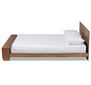Chocolate Upholstered King <b>Bed</b> <b>Frame</b> Wood <b>Platform</b> with Open Storage Shelf Apartment-Friendly Minimalist Bedroom Furniture - Product Image 2