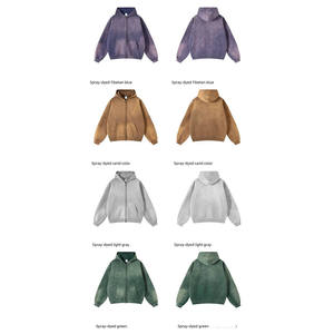 Sudadera con capucha premium oversize con cremallera, estilo vintage, para venta al por mayor, con logo personalizado, chaqueta de forro polar teñida por pulverización, ropa urbana unisex, prendas en blanco - Product Image 4