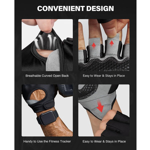 <b>Half</b> Finger Cycling Gloves Breathable Mesh Unisex Summer Adjustable Wrist Strap Non <b>Slip</b> Gray Black - Product Image 2