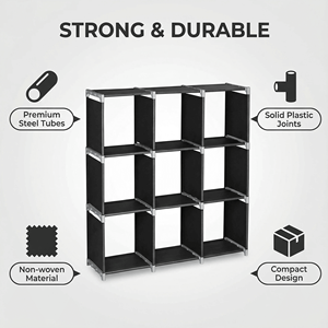 Organisateur de rangement modulaire à 9 cubes, tube en acier durable et tissu non tissé, organisateur de placard multifonctionnel à 3 niveaux, gain de place - Product Image 6