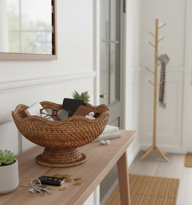 Cesta de mimbre natural tejida a mano con borde ondulado, para frutas, aperitivos, para mesa de centro, cocina, decoración del hogar, de Vietnam. - Product Image 5